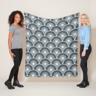 Radiant Silver Smoke Dot Mandala Art Deco Scallop Fleece Blanket