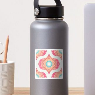 Sticker, Radiant Sunset on Sea Dot Mandala Ogee designed and sold by Triplicate Limited