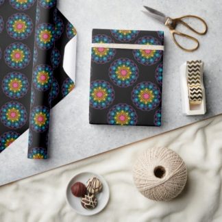 Rainbow Floral Fountain Mandala Polka Dots Wrapping Paper