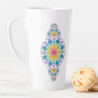 Rainbow Floral Fountain Ornamental Dot Mandala Latte Mug