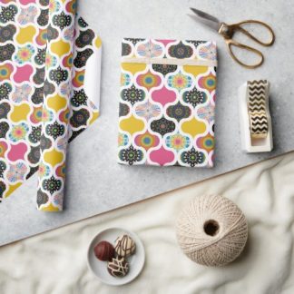 Rainbow Retro Dot Mandala Patchwork Ogee Pattern Wrapping Paper