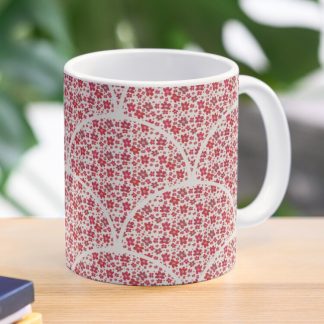 Coffee Mug, Red Berries Retro Florals Art Deco Scallop designed and sold by Triplicate Limited