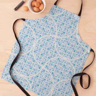Apron, Retro Florals Berry Blues Art Deco Fans designed and sold by Triplicate Limited