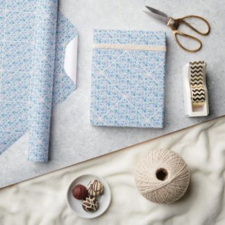 Retro Florals Berry Blues Diamond Tile Wrapping Paper