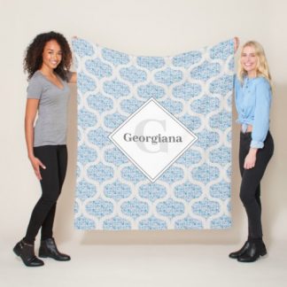 Retro Florals Berry Blues Mid Mod Ogee Fleece Blanket