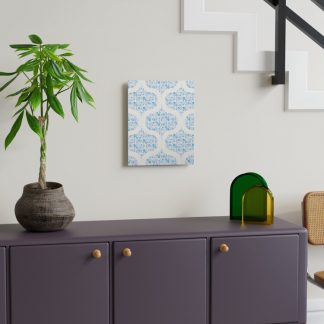 Mounted Print, Retro Florals Berry Blues Mid Mod Ogee designed and sold by Triplicate Limited