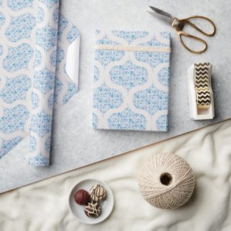 Retro Florals Berry Blues Mid Mod Ogee Wrapping Paper