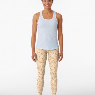 Leggings, Retro Florals Fall Oranges Diamond Tile designed and sold by Triplicate Limited