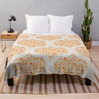 Throw Blanket, Retro Florals Fall Oranges Ogee designed and sold by Triplicate Limited