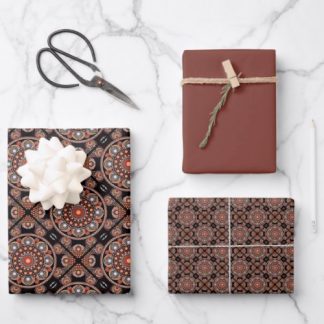 Safari Sunset Bohemian Star Fall Mandala Tiled Wrapping Paper Sheets