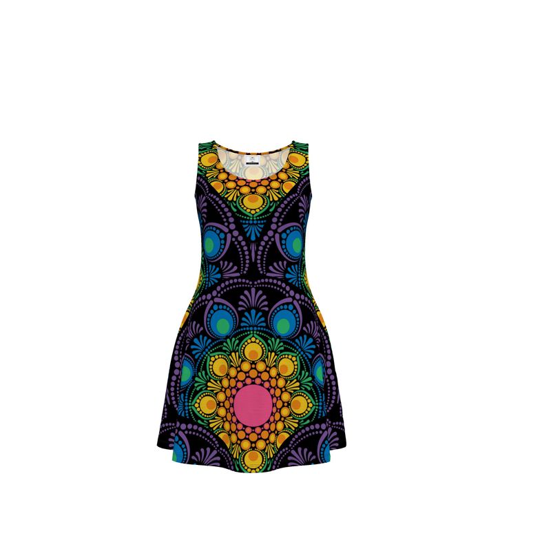 Skater Dress Maximalist Rainbow Floral Fountain Mandala Art Deco