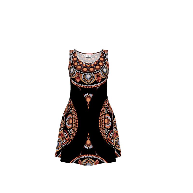 Skater Dress Retro Safari Sunset Bohemian Mandala Pattern