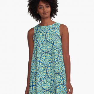 A-Line Dress, Starry Night On Sea Doodle Art Deco Ogee Fans designed and sold by Triplicate Limited
