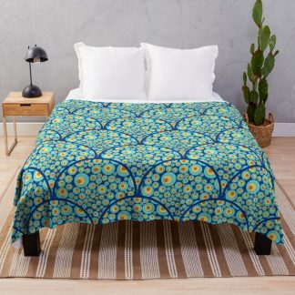Throw Blanket, Starry Night On Sea Doodle Art Deco Scallop designed and sold by Triplicate Limited