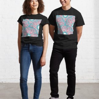 Classic T-Shirt, Sunset on Sea Anemone Dot Mandala Scallop designed and sold by Triplicate Limited
