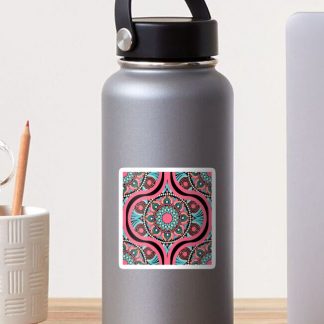 Sticker, Ultra Red Sunset on Sea Dot Mandala Ogee designed and sold by Triplicate Limited