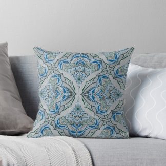 Pillow, Ultra Steady Mandala Grey Art Deco Fans designed and sold by Triplicate Limited