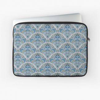 Laptop Sleeve, Ultra Steady Mandala Grey Art Deco Scallop designed and sold by Triplicate Limited