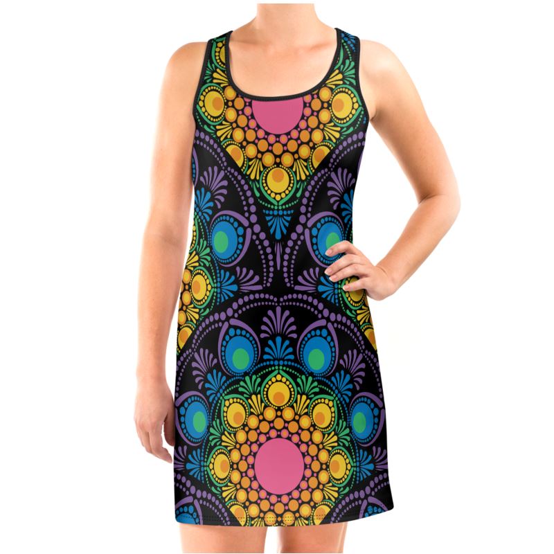 Vest Dress Maximalist Rainbow Floral Fountain Mandala Art Deco