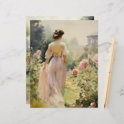 Vintage Watercolor Country Garden Scrapbook Paper