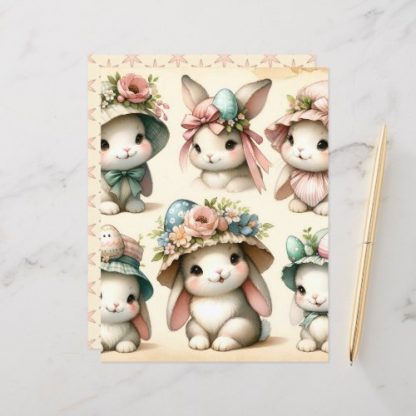 Vintage Watercolor Easter Bunnies Scrapbook Paper