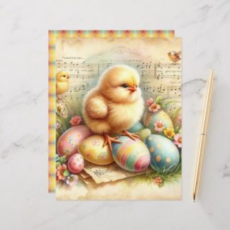 Vintage Watercolor Easter Chicks Scrapbook Paper