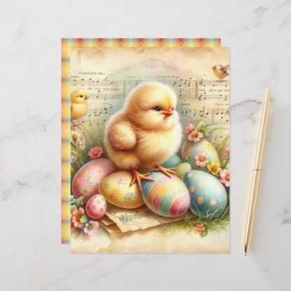 Vintage Watercolor Easter Chicks Scrapbook Paper