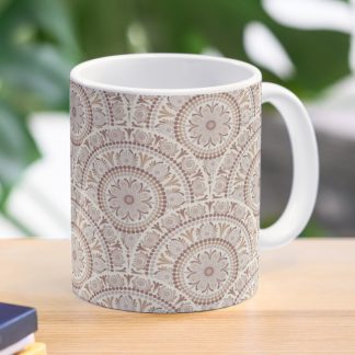 Coffee Mug, Warm Neutrals Cafe Ombre Dot Mandala Art Deco Scallop designed and sold by Triplicate Limited