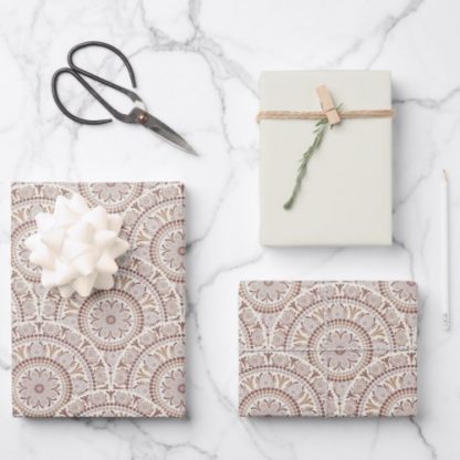 Warm Neutrals Cafe Ombre Dot Mandala Art Deco Wrapping Paper Sheets