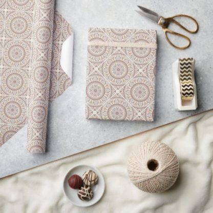 Warm Neutrals Cafe Ombre Dot Mandala Diamond Tile Wrapping Paper
