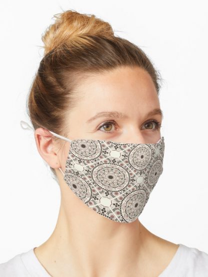 Mask, Warm Neutrals Espresso Martini Dot Mandala Diamond Tile designed and sold by Triplicate Limited