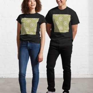 Classic T-Shirt, Warm Neutrals Minimalist Dot Mandala Mirrored Scallop designed and sold by Triplicate Limited