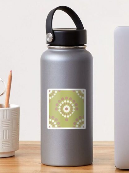 Sticker, Warm Neutrals Minimalist Dot Mandala Scallop designed and sold by Triplicate Limited