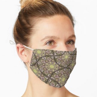 Mask, Warm Neutrals Pistachio Biscotti Dot Mandala Art Deco Fans designed and sold by Triplicate Limited