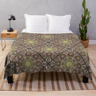 Throw Blanket, Warm Neutrals Pistachio Biscotti Dot Mandala Diamond Tile designed and sold by Triplicate Limited