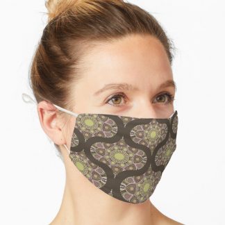 Mask, Warm Neutrals Pistachio Biscotti Dot Mandala Retro Ogee designed and sold by Triplicate Limited