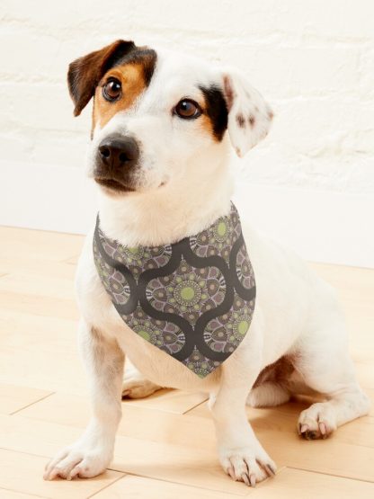 Pet Bandana, Warm Neutrals Pistachio Biscotti Dot Mandala Retro Ogee designed and sold by Triplicate Limited