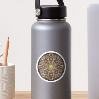 Sticker, Warm Neutrals Pistachio Biscotti Polka Dot Mandala designed and sold by Triplicate Limited