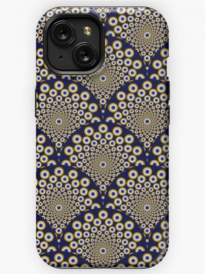 iPhone Case, We Are Watching You Navy And Gold Art Deco Scallop designed and sold by Triplicate Limited