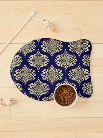 Pet Mat, We Are Watching You Navy And Gold Mid Mod Ogee designed and sold by Triplicate Limited