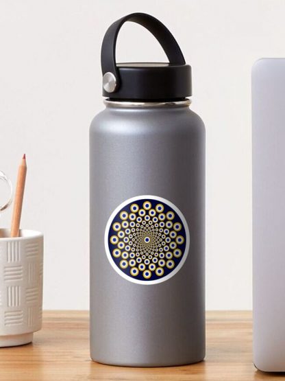 Sticker, We Are Watching You Navy And Gold Polka Dots designed and sold by Triplicate Limited