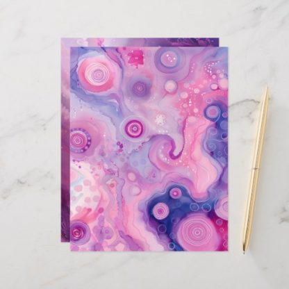 Whimsical Pink &amp; Purple Background Scrapbook Paper