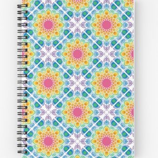 Journal, White Maximalist Rainbow Floral Fountain Diamond Tile designed and sold by Triplicate Limited