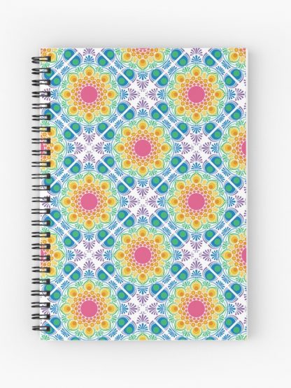 Journal, White Maximalist Rainbow Floral Fountain Diamond Tile designed and sold by Triplicate Limited