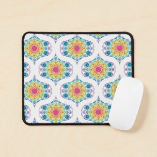 Mouse Pad, White Maximalist Rainbow Floral Fountain Mid Mod Ogee designed and sold by Triplicate Limited
