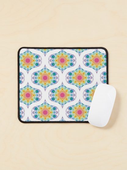 Mouse Pad, White Maximalist Rainbow Floral Fountain Mid Mod Ogee designed and sold by Triplicate Limited