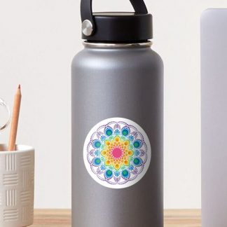 Sticker, White Maximalist Rainbow Floral Fountain Polka Dots designed and sold by Triplicate Limited