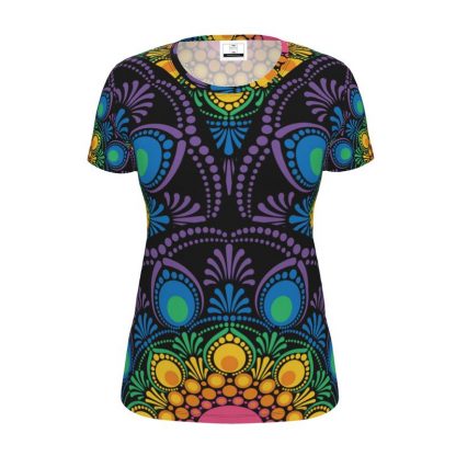 Womens T-Shirt Art Deco Rainbow Floral Fountain Mandala Pattern