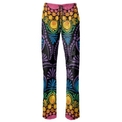 Womens Trousers Maximalist Rainbow Floral Fountain Mandala
