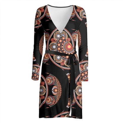 Wrap Dress Retro Safari Sunset Bohemian Mandala Pattern